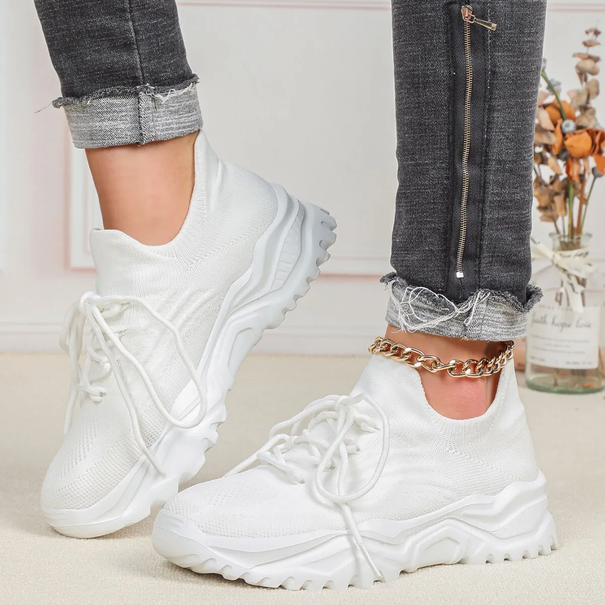 

Женские спортивные дышащие вязаные носки, туфли без шнуровки, ленивые кроссовки, повседневные дышащие кроссовки для бега