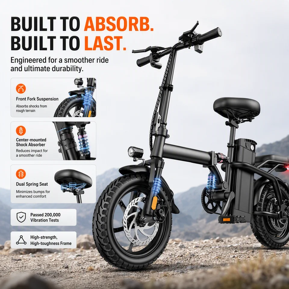 Lightweight Folding E-Bike 400W 23kg Carbon Alloy 30° Climbing Dual Disc E-ABS Brakes 4mm Anti-Puncture Tire Triple Shock Absorption Smart BMS Removable Battery Urban Commute image 5