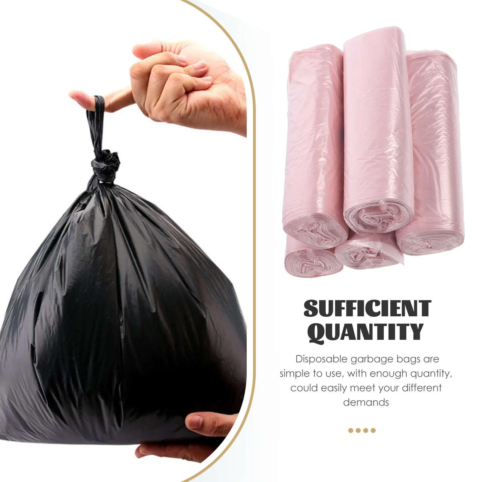 5 Rolls Garbage Bags Thick Black Plastic Kitchen Bedroom Bathroom Trash Polyethylene Strong Sturdy Useful Safe Material