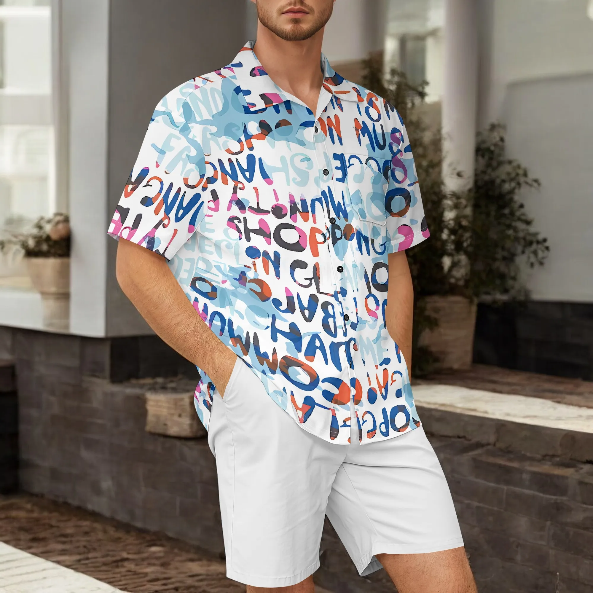 

YEAE Graffiti Letter Print Shirt for Men Summer Casual Short Sleeve Top