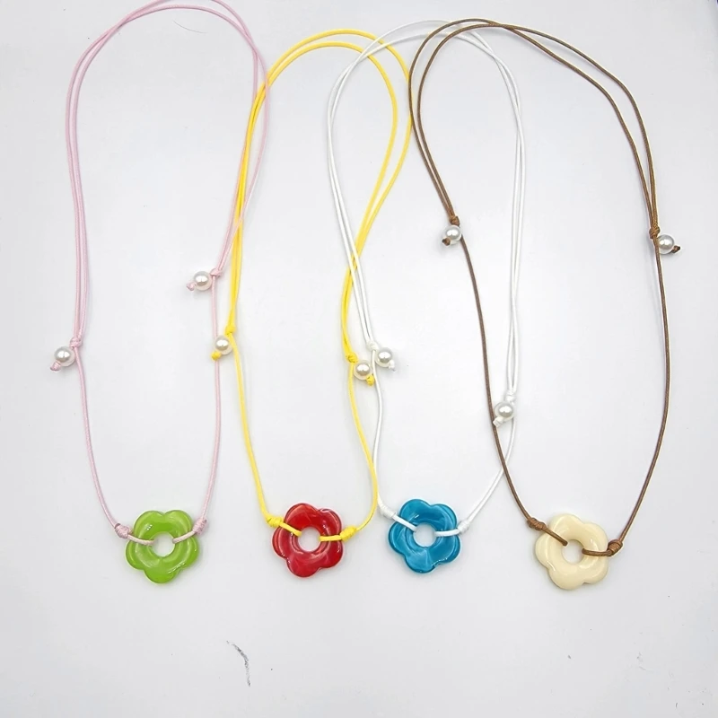 Trend Niche Acrylic Flower Pendant Collarbone Chain Temperament Simple Neck Chain Adjustable Drawing Rope Necklace