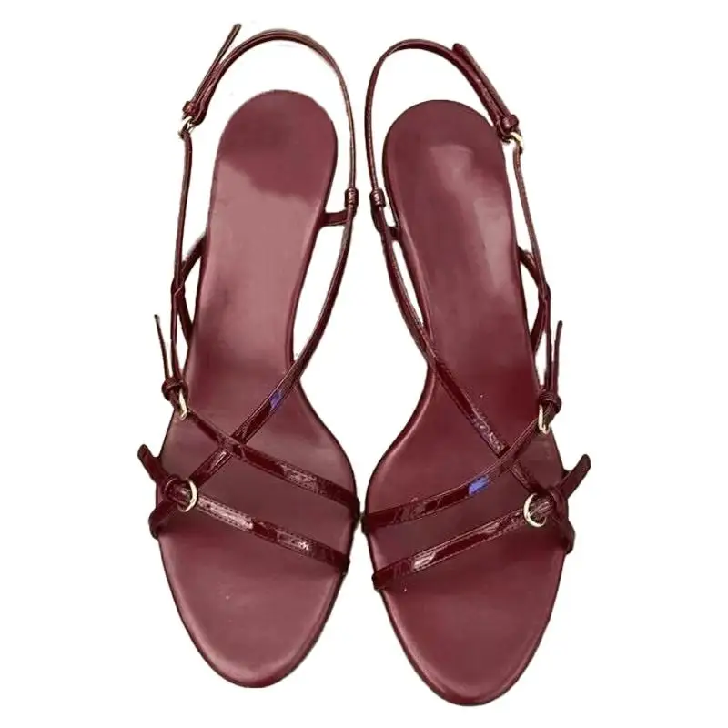 2025 Spring/Summer New Retro High Heel Strap One Button Open Toed Sandals for Women