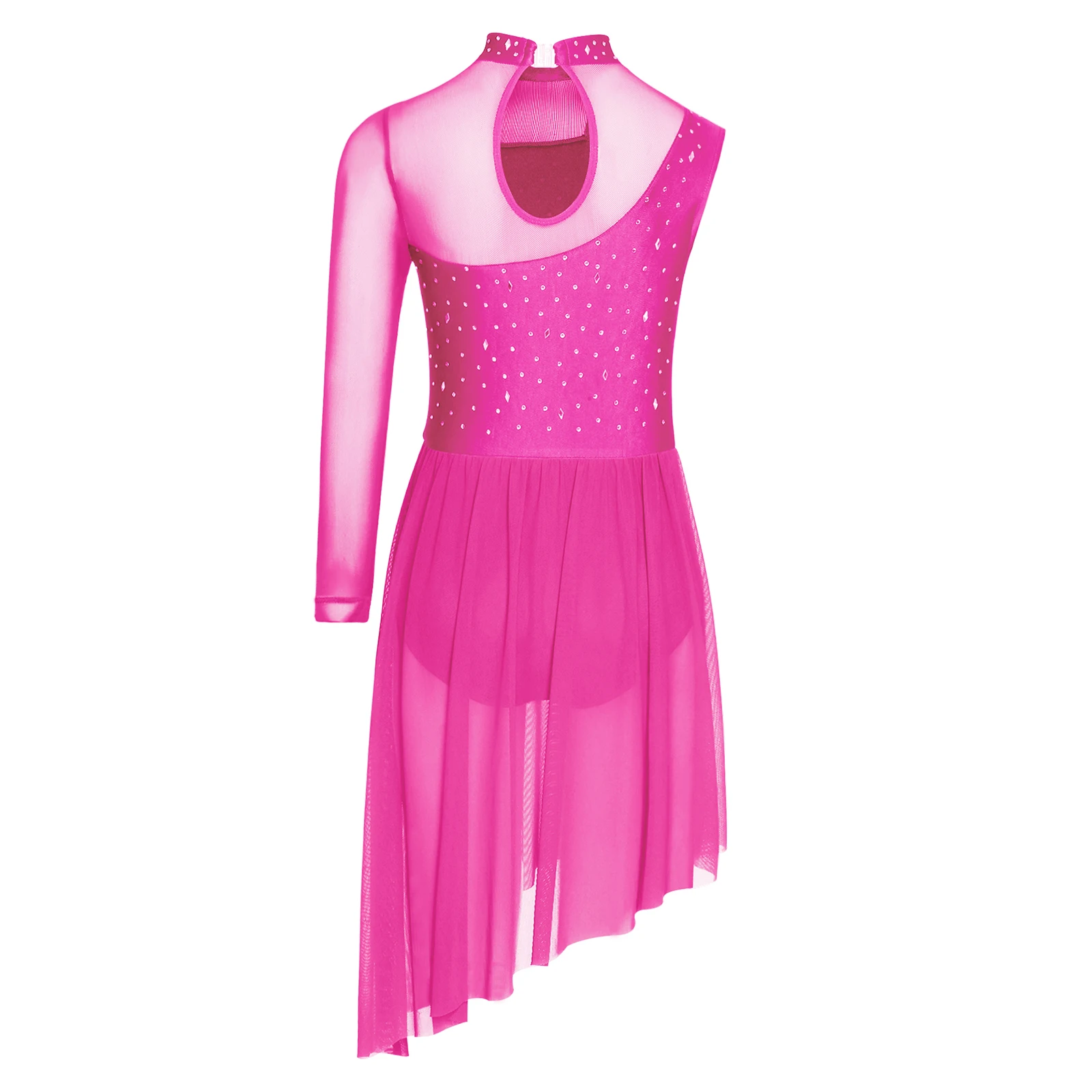 Traje de baile de Ballet de salón de vals de malla transparente lírico para niñas, traje de actuación de baile con lentejuelas, ropa de baile de escenario de Ballet transpirable elegante