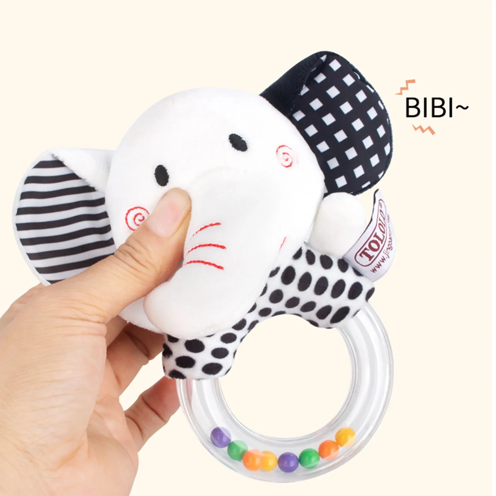 Baby Plush Rattle Toy Soft Stuffed Animal Rattle With Sound Black White Shaker Ring Toys Developmental Hand Grip Toys 0 12 Month