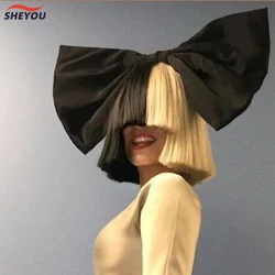 High Quality Sia Cosplay Wig Half Black Half Blonde Bob Short With Bang Heat Resistant Synthetic Hair Anime Party Wigs + Wig Cap