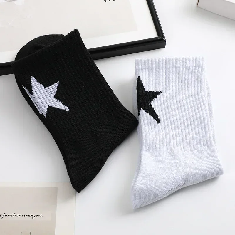 Pentagram Simple Socks White Black Sporty Style Harajuku Socks Women Cotton Star Ankle Female Fashion Funny Striped Socks