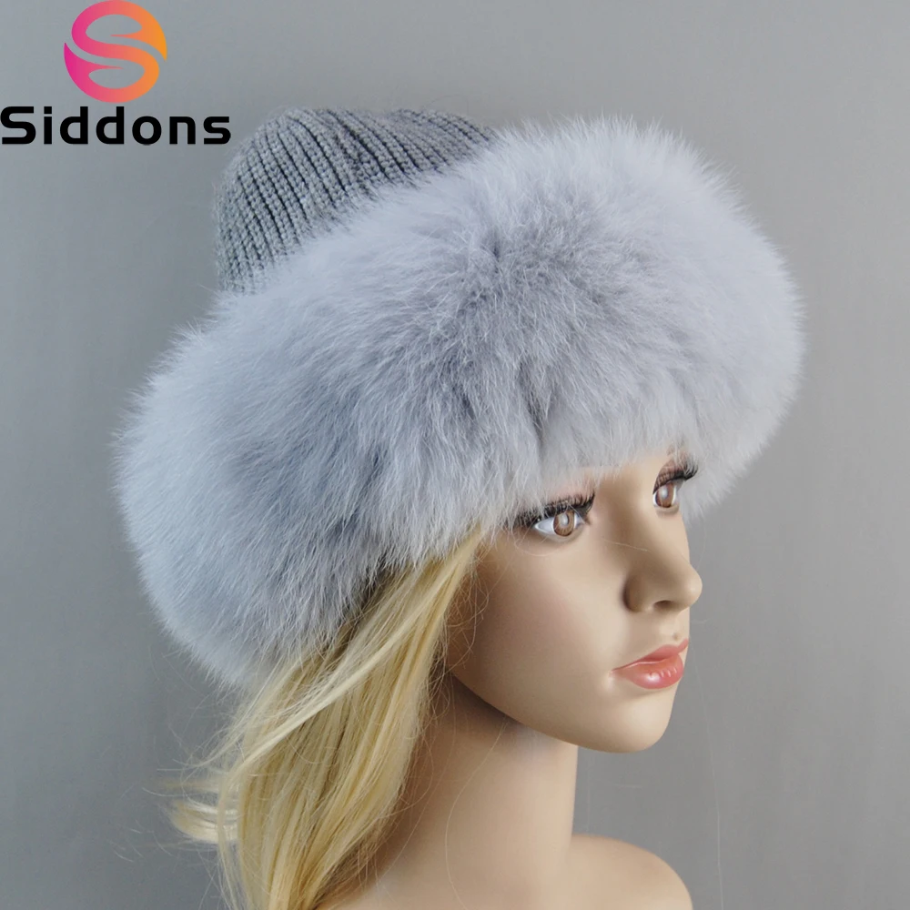 

Lady Fashion Fox Fur Hats Top Quality Women Winter Knitted Wool Beanies Hat Real Fox Fur Hat Cap Natural Fox Fur Pom Poms Beanie