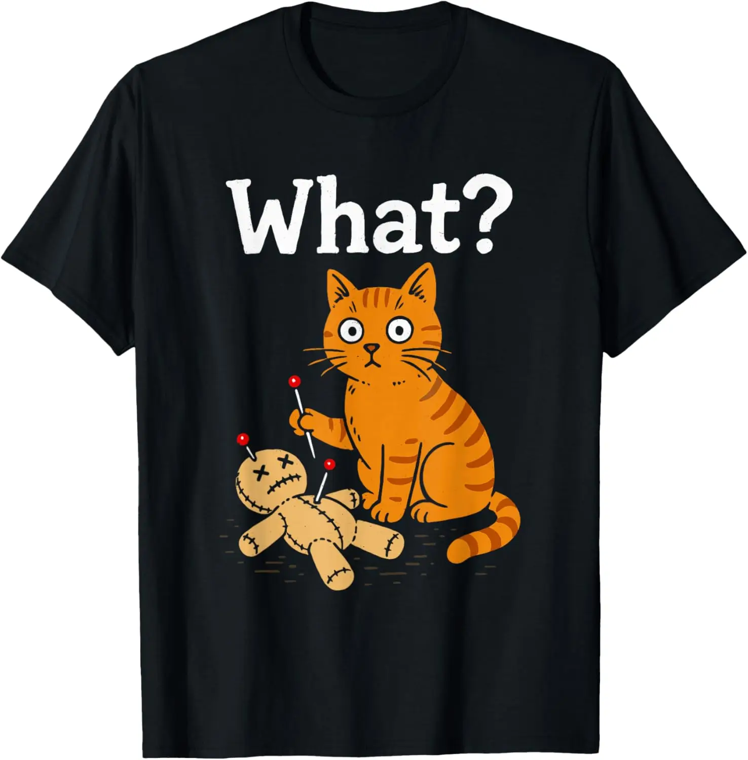 Funny Cat Voodoo Doll Pun Graphic T-Shirt Casual Crewneck Cotton Tee for Men Women