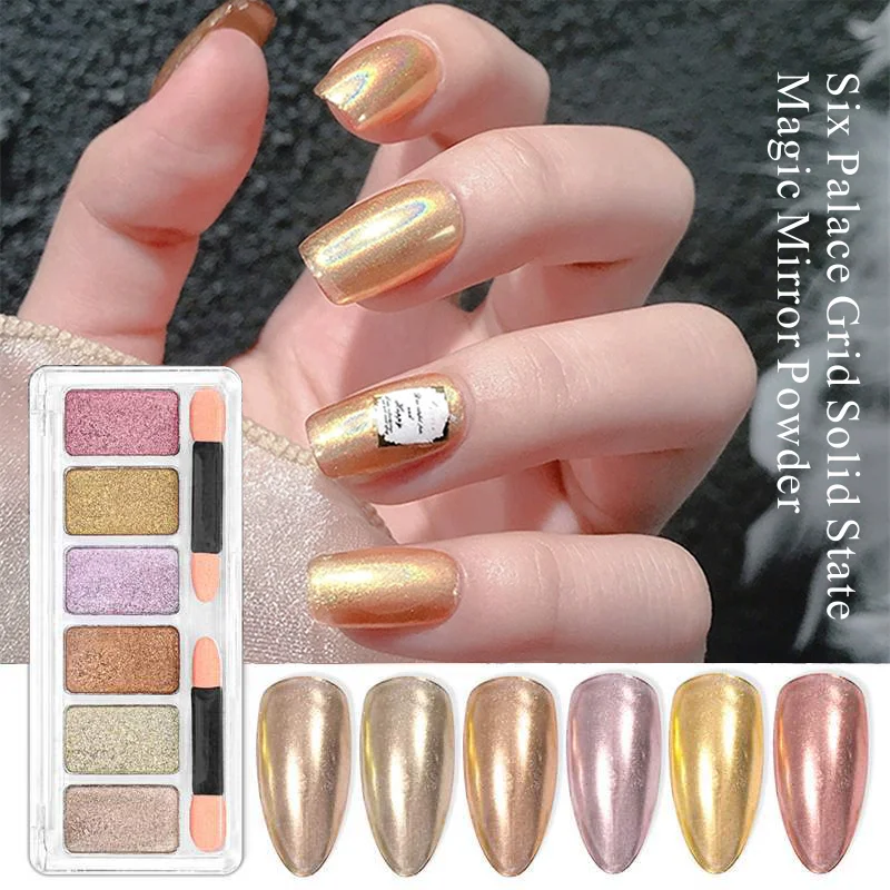 Nail Accessories Glitter Magic Mirror Effect, 6 Gold Pink Yellow Nails Color Bright Powder, Gel Nail Polish Nail Polish Decorati