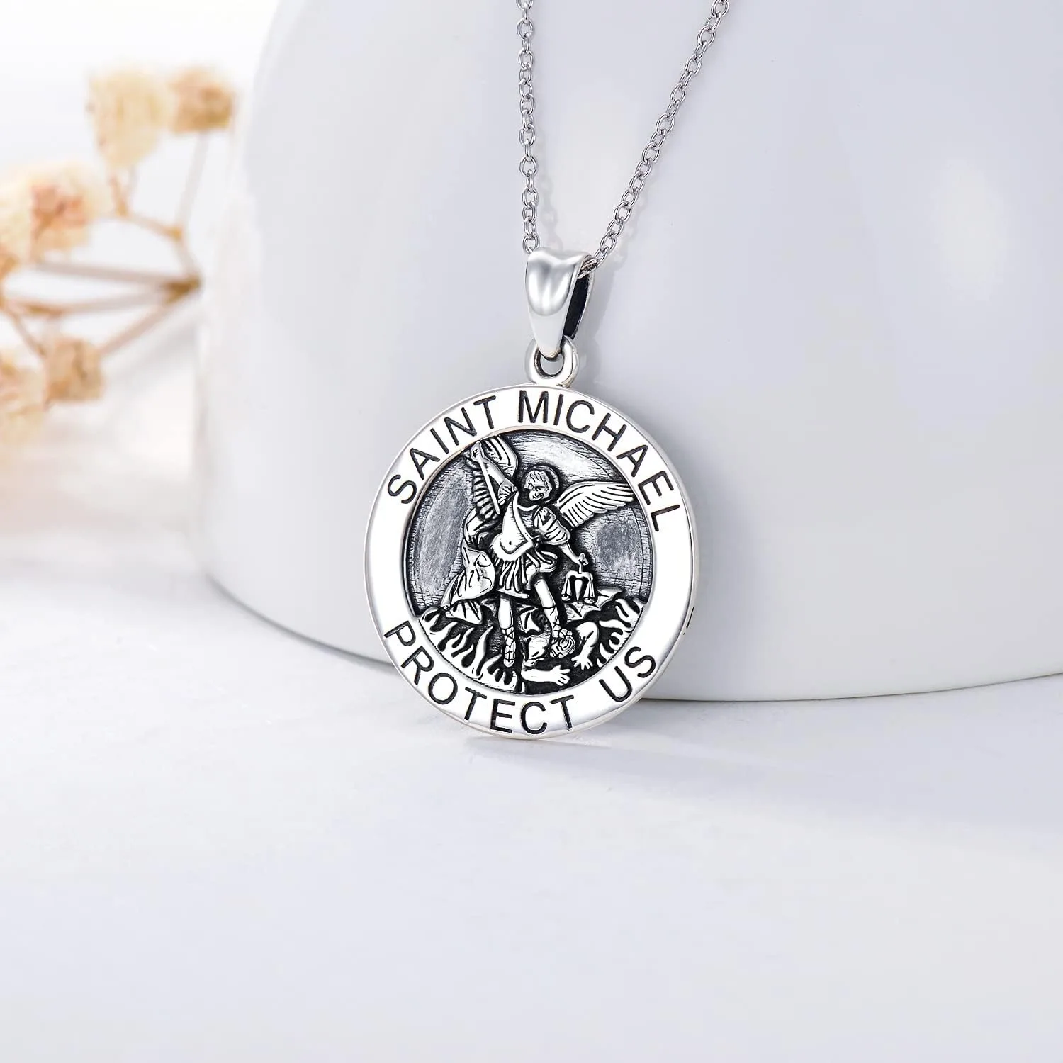 Sacred Saint Michael Defeats Satan Disc Alloy Pendant Necklace Christian Symbol Daily Wear Special Occasions Perfect Gift