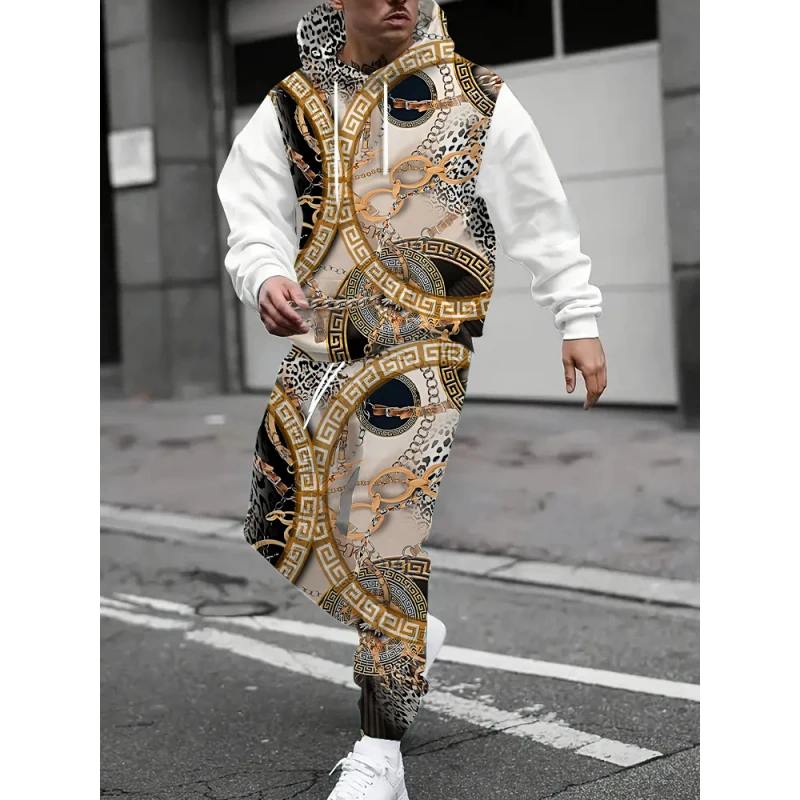 

Men's Suit Hooded Sweatshirt And Sweatpants Set Vintage 3D Floral Digital Print Hooded Sweatshirt And Trousers Winter Suit