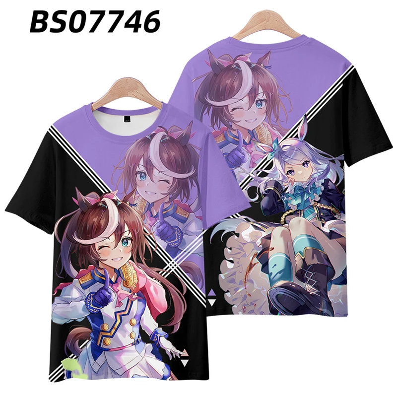 UmaMusume-تي شيرت مطبوع ثلاثي الأبعاد للرجال والنساء ، تي شيرت تأثيري ، بأكمام قصيرة ، تي شيرت مضحك ، تي شيرت جرافيك ، UmaMusume ، Kitasan ، أسود ، صيف
