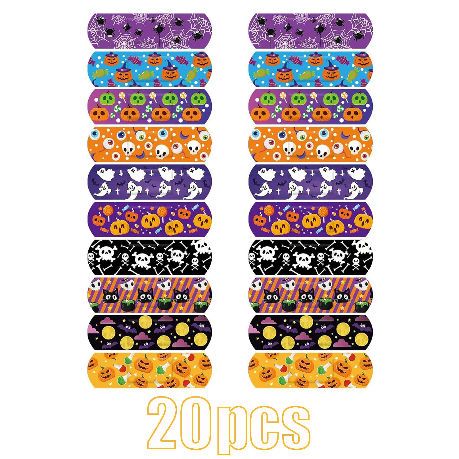 20/50 Stück Halloween Kinder Cartoon Bandagen Kürbis Geisterschädel Flexibles Wundpflaster 10 Stile Klebstoff Wasserdicht Atmungsaktiv Flosse – Detail 7