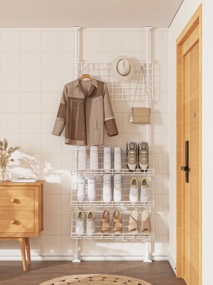 Clothes and hats rack, stand tall and upright at the entrance, store shelves, partition storage doors