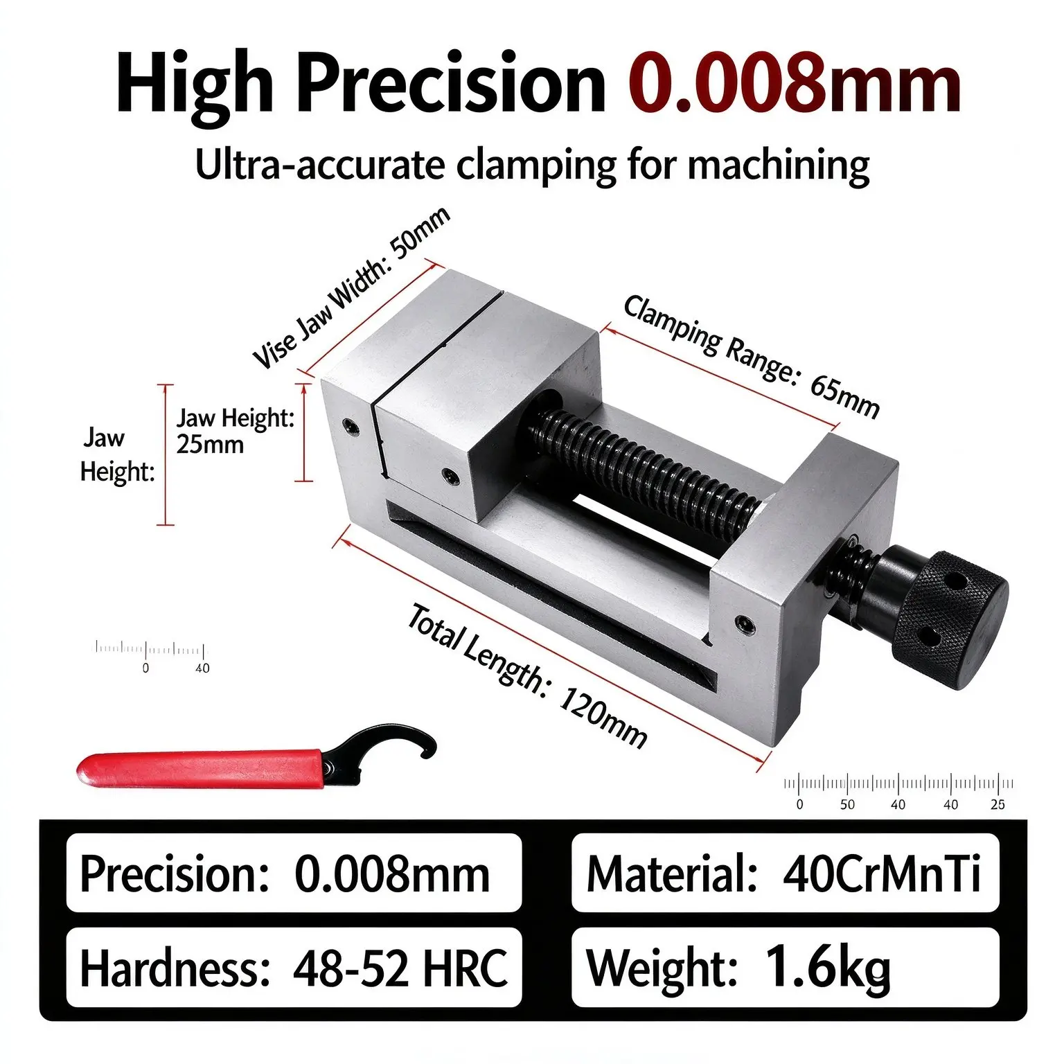 2 Inch Precision Milling Vise 50mm Jaw Width 65mm Clamping Range 40CrMnTi Forged Steel Bench Vise CNC Drilling Grinding