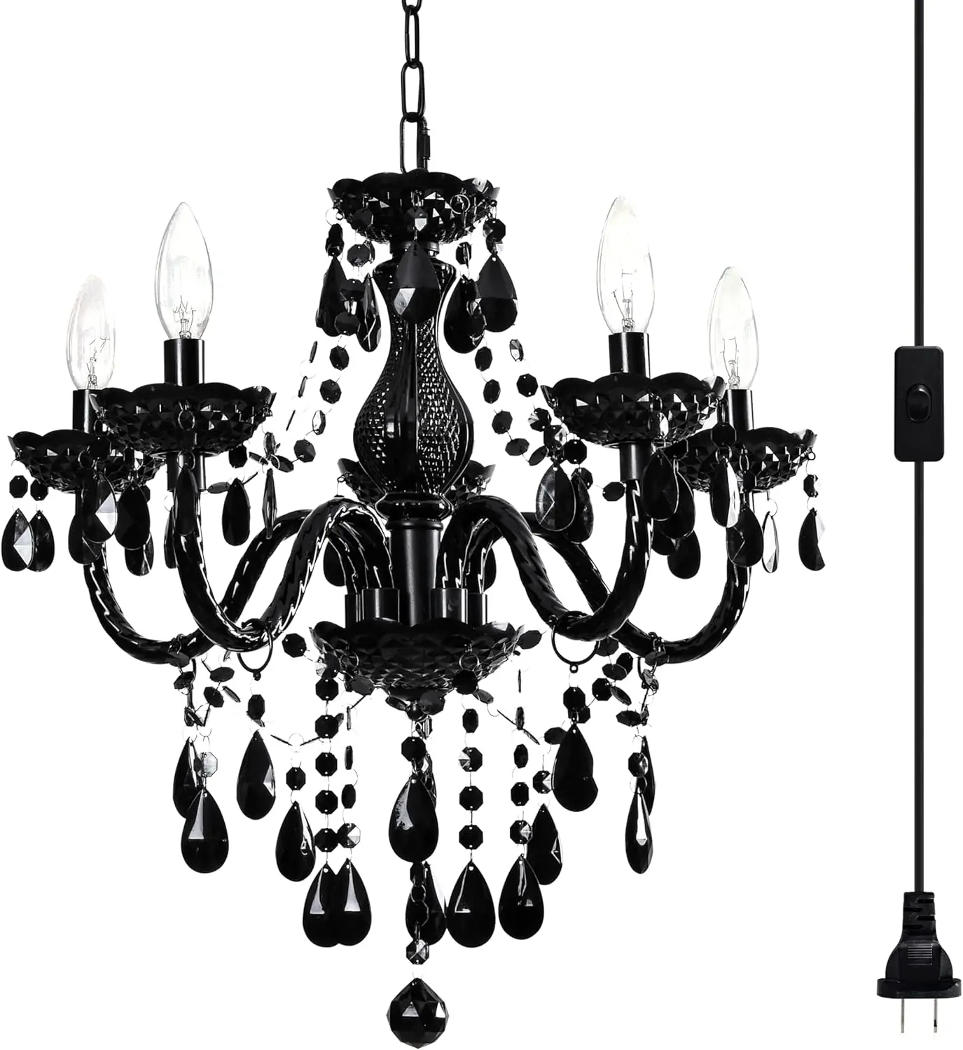 

Modern 5-Light Crystal Chandelier with Plug-in Cord, 19x19.7 Inch for Kitchen Island Dining Room Bedroom Decor