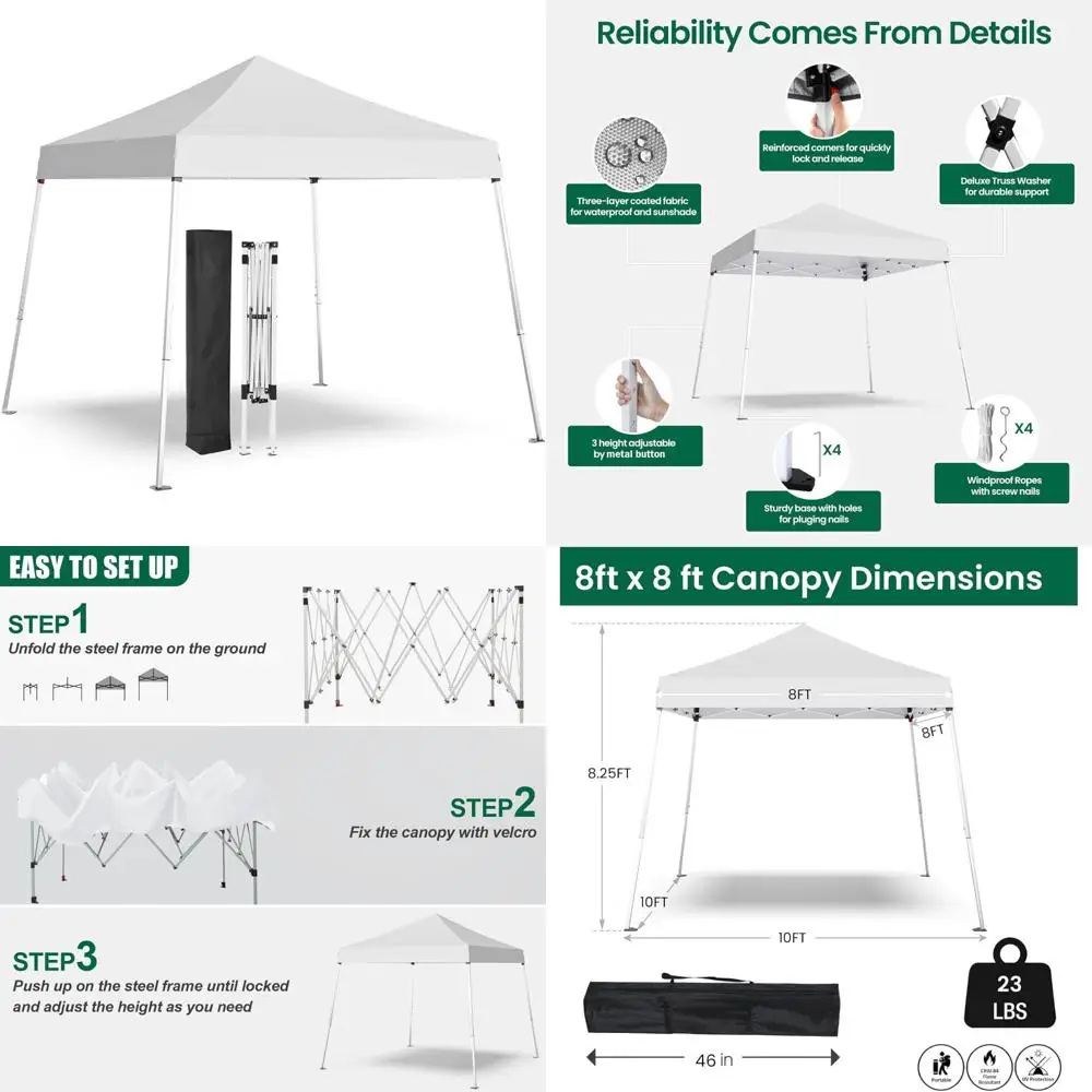 

Portable Outdoor Canopy Tent for Parties, Camping, and Beach Activities - 10x10 Slant Leg Folding Shelter with UV Protection