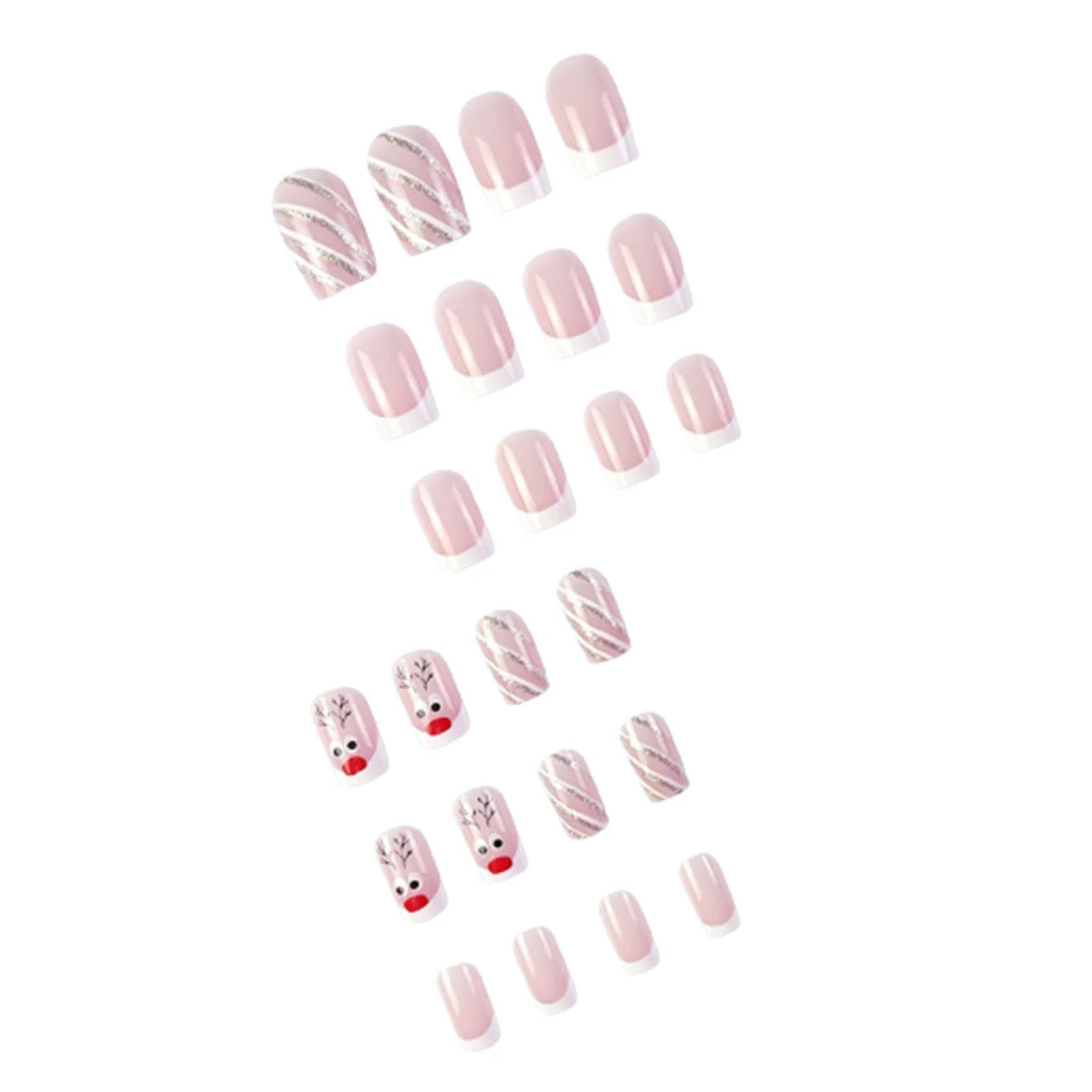 French Style Christmas Fake Nails with Glitter Durable & Never Splitting Comfort Fake Nails for Women and Girl Nail Salon