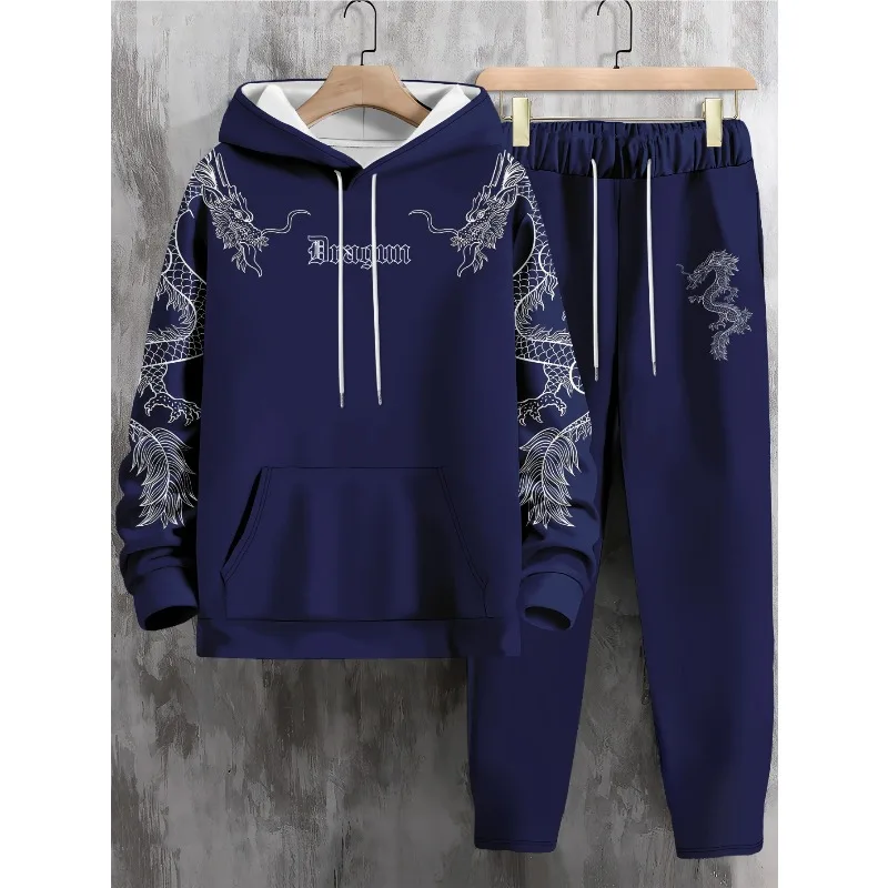 2025 Primavera e autunno Abbigliamento sportivo casual Felpa con cappuccio regolare da uomo stampata in 3D e felpa Set da due pezzi