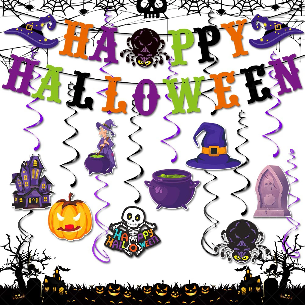 Halloween Banner Girlande Kürbis Geist Fledermaus Wirbel Decke hängen Ornament glücklich Halloween Dekoration Hoilday Party liefert – Detail 9