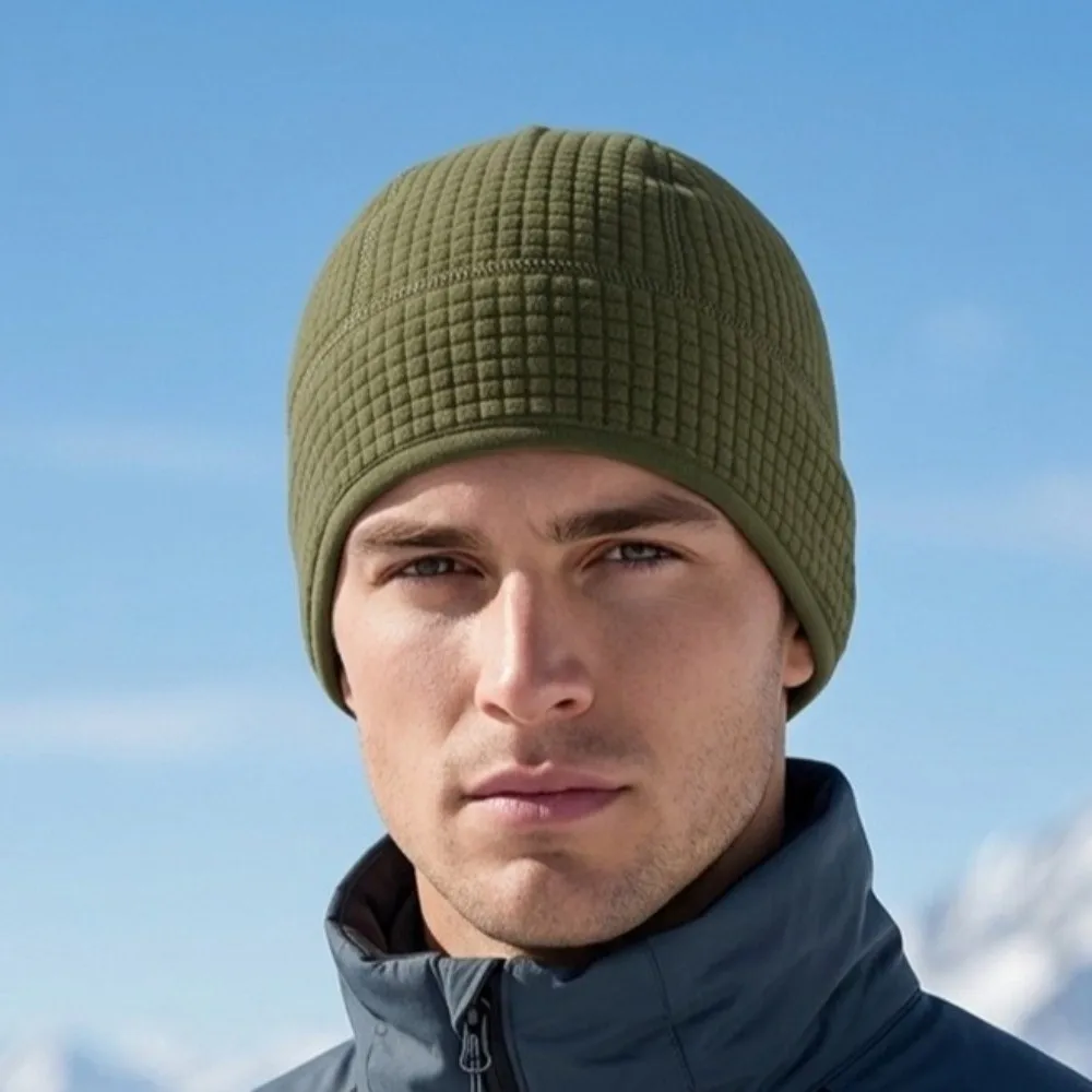 Sport Hats Grid Winter Running Hat Solid Color Warmer Ear Protection Cap Sweat Absorption Polar Fleece Earflap Beanie Running