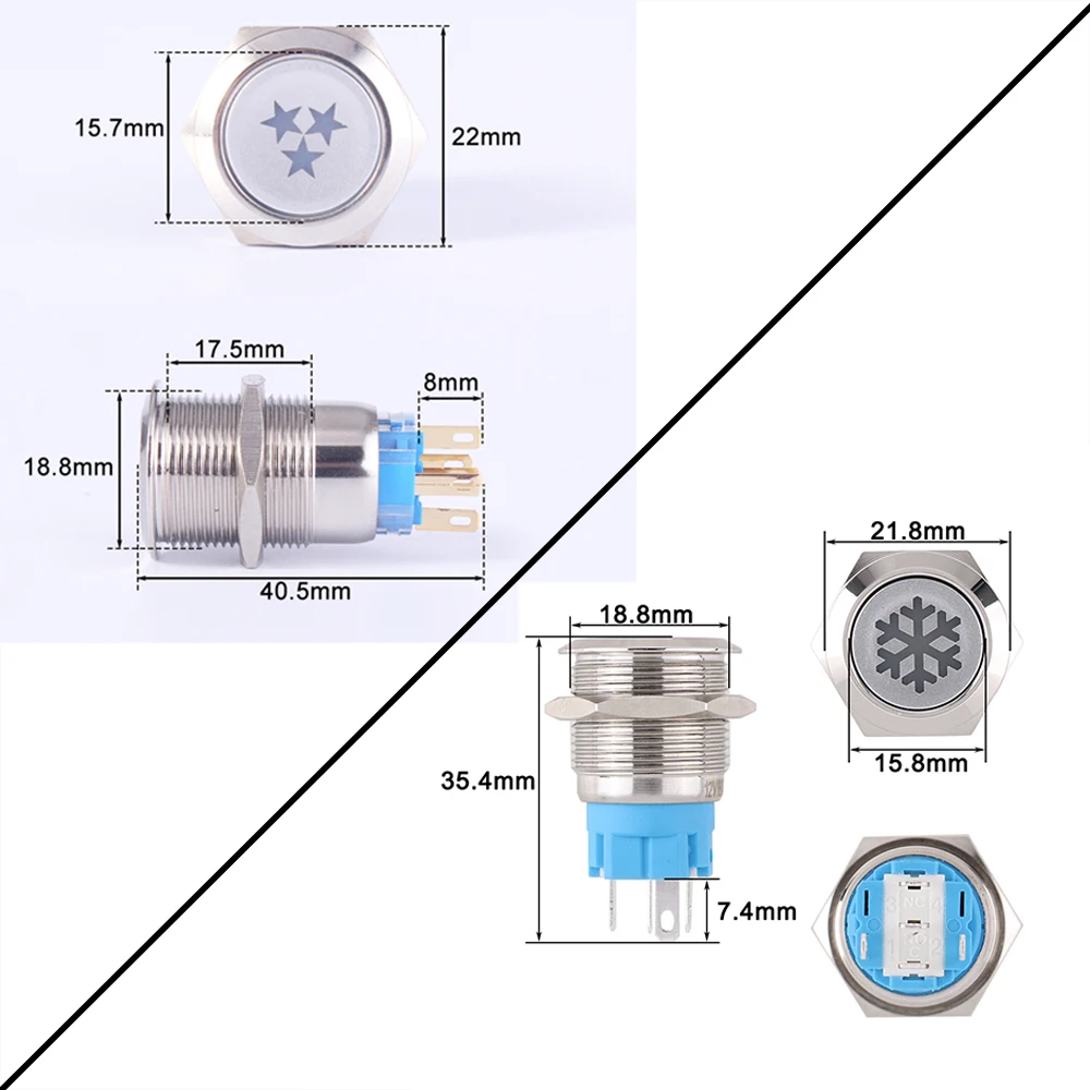 19mm DIY Logo Symbol Icon Signal Chromed Metal Push Car Power Button Switch on off LED Light Customization Waterproof 12V home