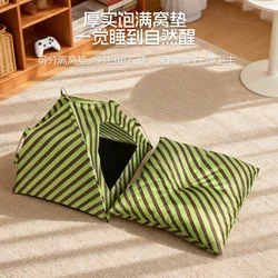 Túnel plegable para gatos y perros con rayas y tapete extraíble