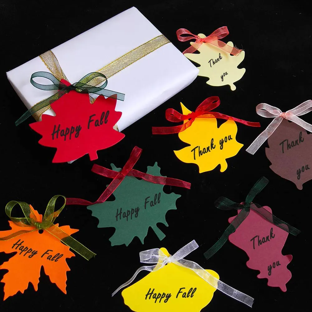 

180 pcs Maple Leaf Gift Tags Kraft Paper Diy Message Post Set For Thanksgiving Christmas Colorful String Tie Durable Safe