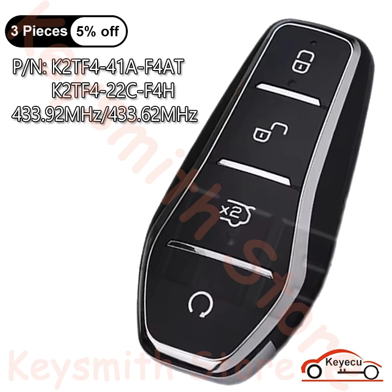 

KEYECU 433.92MHz / 433.62MHz for BYD Qin PLUS DM-i Qin PLUS EV Yuan PLUS SONG Smart Remote Key Fob K2TF4-41A-F4AT, K2TF4-22C-F4H