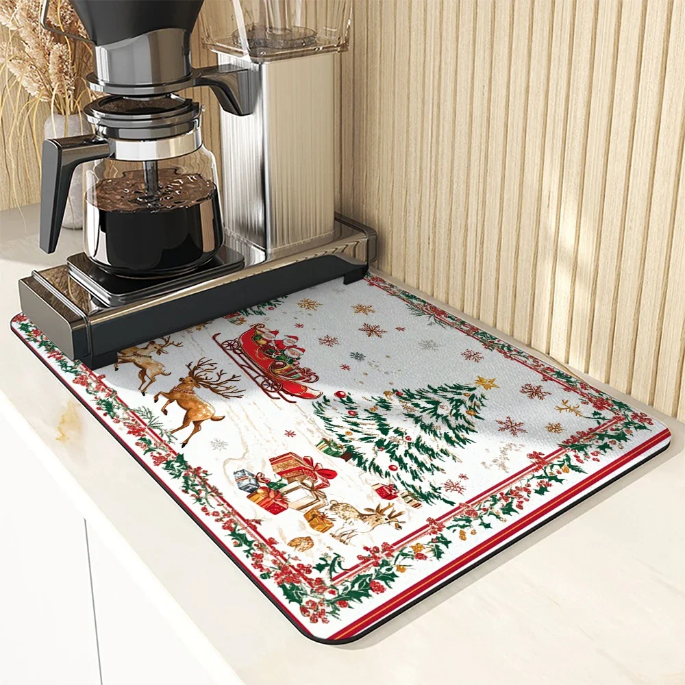 Diatom Mud Kitchen Drain Pads Christmas Santa Absorbent Bowls Tableware Draining Mat Placemats For Table Coffee Machine Mat