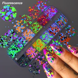 12Grids/Box Mixed Confetti Round Dot Paillette Nail Charms Butterfly & Round Shapes Y2K Flake Sequins Multicolor Nail Decoration