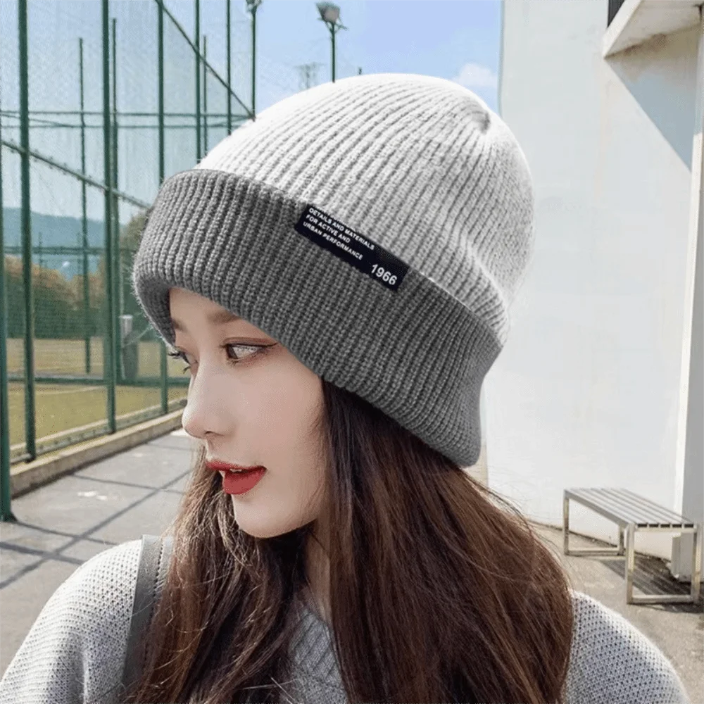 

Trendy Korean Style Knitted Hat Thickened Soft Warm Cold Hat Polyester Breathable Double-faced Hat Female Use