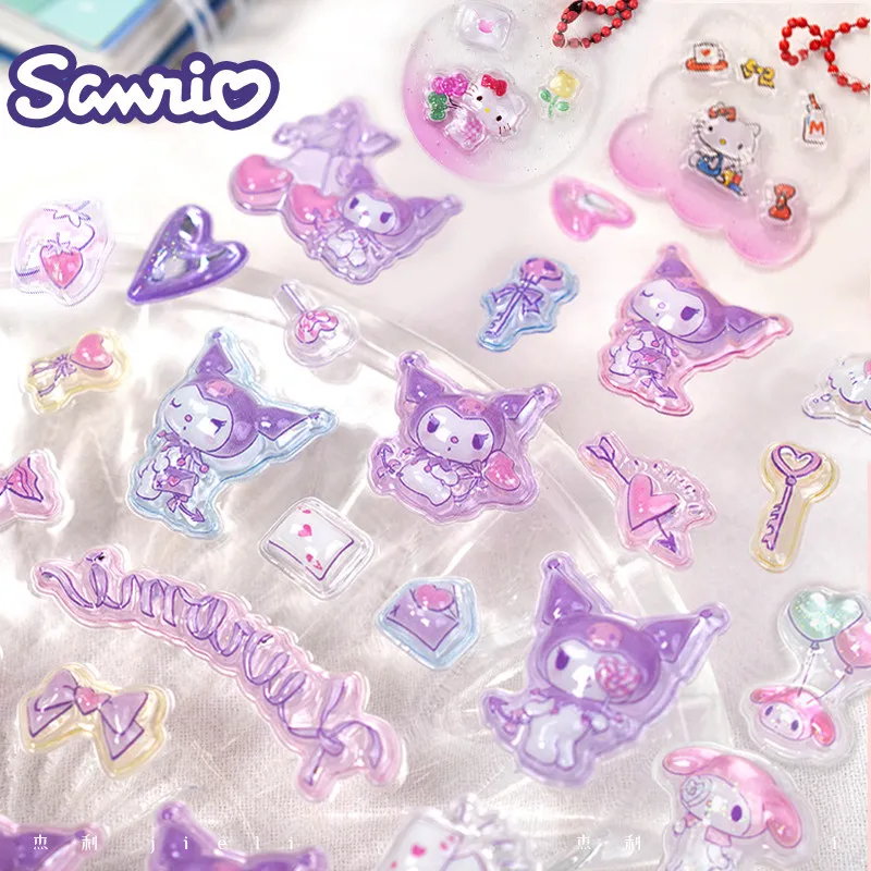 

Kawaii Sanrio Hello Kitty Kuromi Melody 3D Embossed Transparent Stickers Cartoon Character Small Decorative Items Girl Gifts