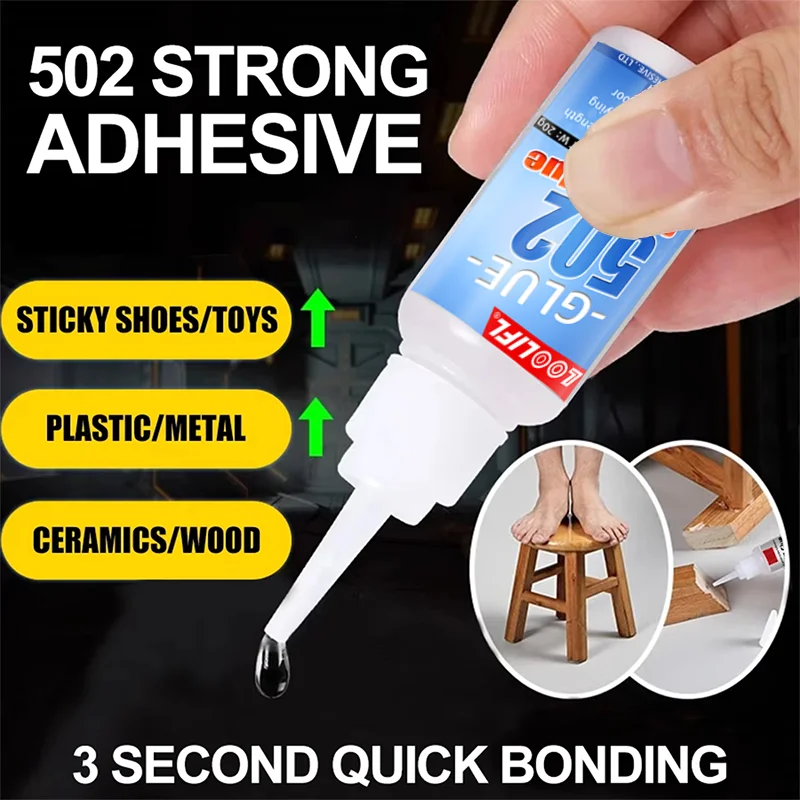 Loolifl 1-5 Piece Set 502 Type Quick-Drying Water-Based Acrylic Instant Adhesive, Suitable for Bonding Rubber, Leather, Wood, and Metal; Liquid Strong Adhesive Tool