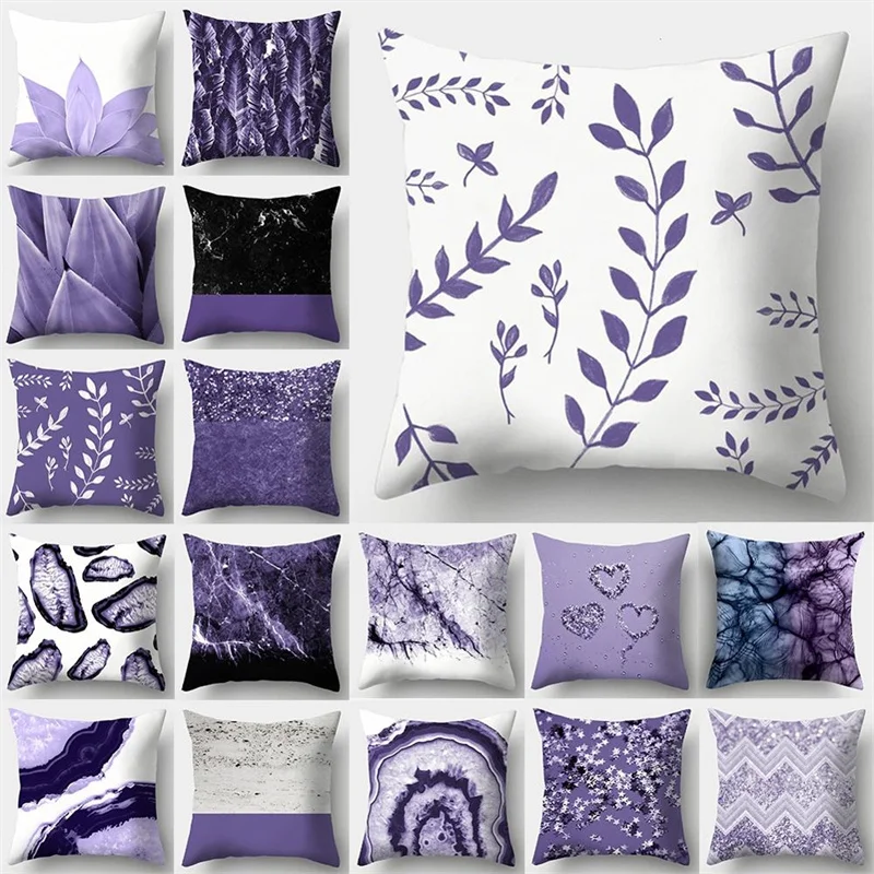 Purple printed peach leather pillowcase sofa cushion cover  home decoration living room office seat