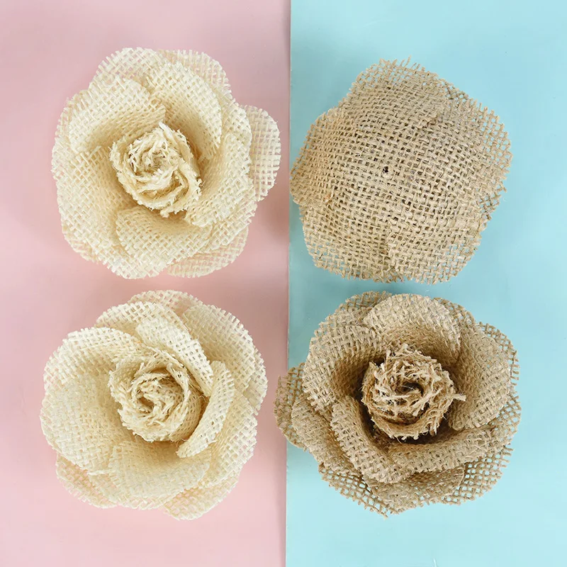 2/3/5pcs Handmade Jute Hessian Burlap Rose Flowers Vintage Rustic Christmas Event Party DIY Craft Accessories Wedding Decoration