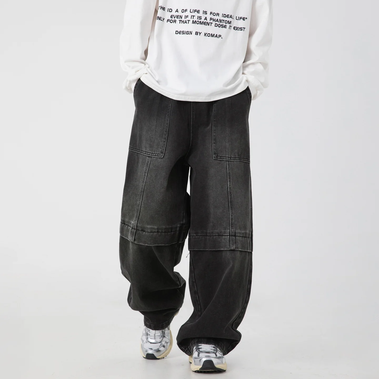 TFETTERS فضفاض الرجال الجينز 2025 الخريف الشتاء جديد فضفاض صالح خياطة تصميم مرونة الخصر الرجال واسعة الساق فضفاض الدنيم السراويل