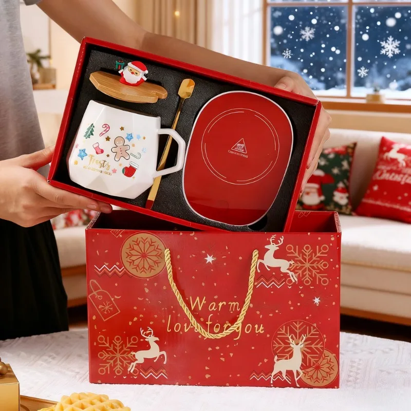2025 Christmas Gift Set: Warm  Ceramic Mug with Lid featuring Santa Claus for Office or Home Use mug