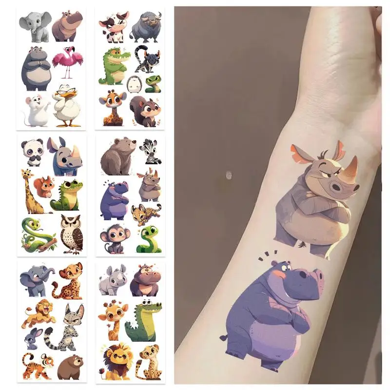 10Pcs Cartoon Animal Crocodile Elephant Temporary Tattoo Stickers Fake Tattoos Stickers Waterproof Funny For Kids Party Gift