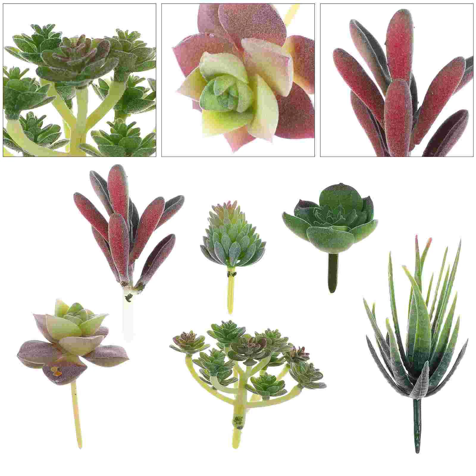 6 Pcs Simulated Succulents Plastic Green Leaf Plant Fake DIY Artificial Plants Container Pvc Twig