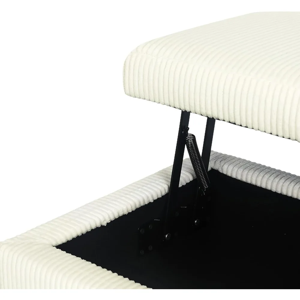 Banco otomano de armazenamento em tecido de veludo bege, retangular de 42 polegadas, com parte superior elevatória para sala de estar