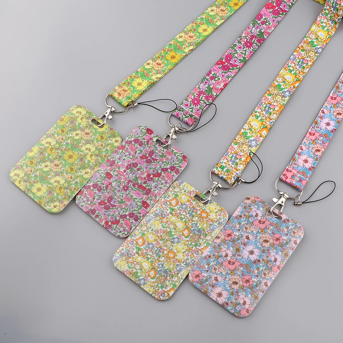 Flowers Series Bright Floral Lanyards Neck Strap Mobile Phone Rope Credit Card Cover Card Sleeve Fashion Accessories Gifts