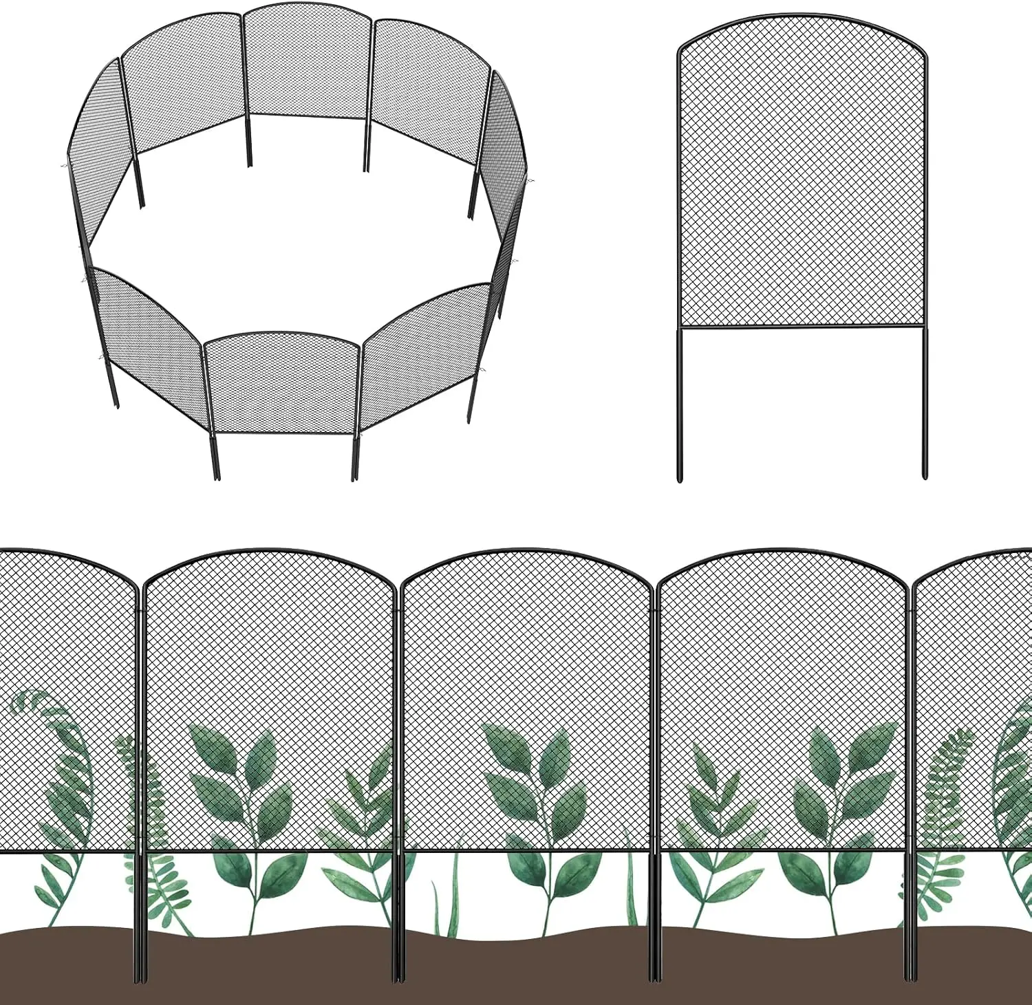 

Металлическое сетчатое ограждение для сада, 24 дюйма (В) x 10 футов (Д), черное, арочное, для защиты от собак и мелких животных, устойчивое к ржавчине