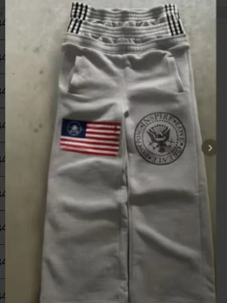 

2025 American new double waisted trousers fashionable street men pants letter embroidered retro Harajuku men and women pants