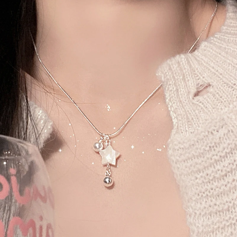 Fashion Minimalist Pearl Star Pentagram Charms Pendant Necklaces Sweet Cute Harajuku Clavicle Chain For Women Girls Jewelry Gift