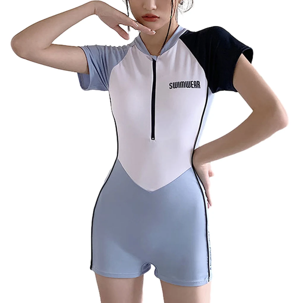 

Женский купальник с принтом, шорты, эластичный купальный костюм с короткими рукавами, темно-синий