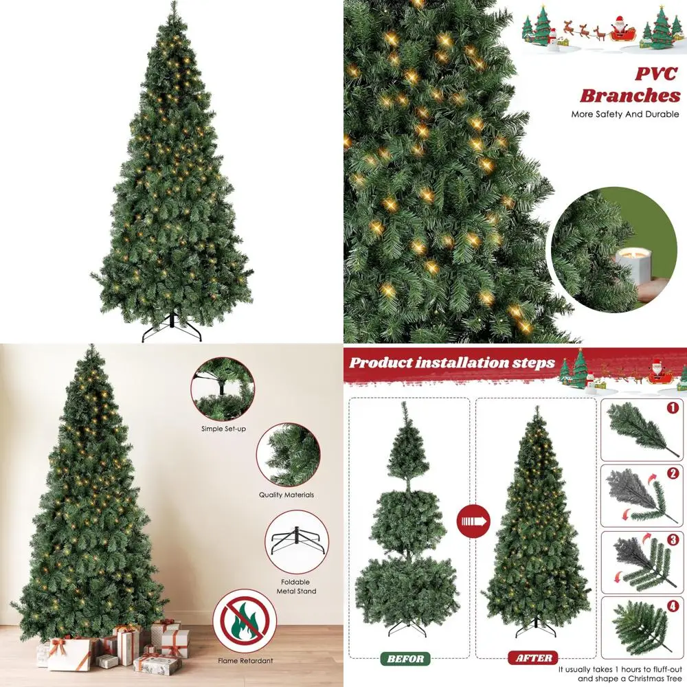 شجرة شجرة شجرة شجرة عيد الميلاد المميزة بطول 9 أقدام - 750 فروع و250 مصباح LED لديكور المنزل والمكتب والحفلات #1