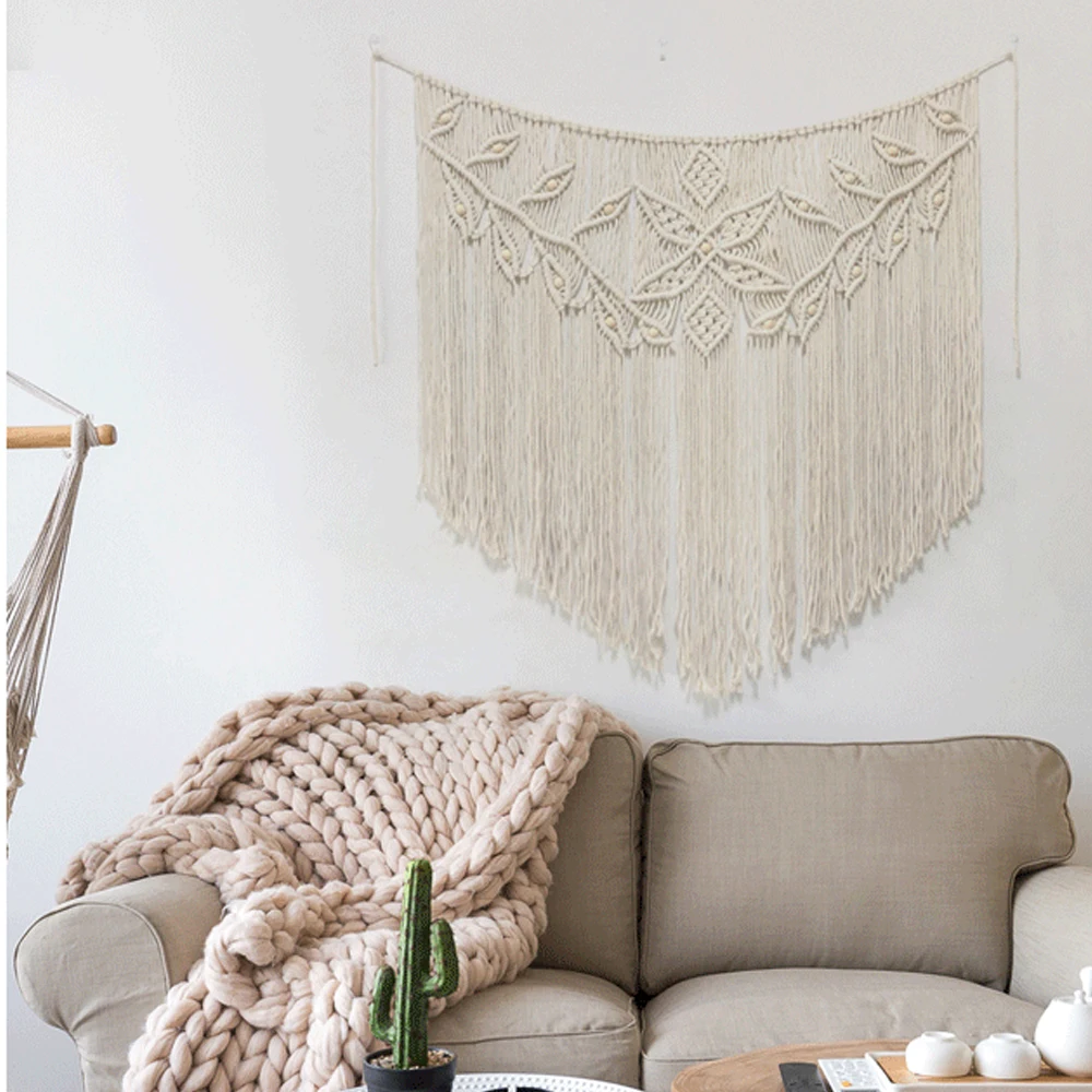 

Leaf Tapestry Handwoven Wall Hanging Bohemian Tassels Tapestry Cotton Rope Boho Macrame Aesthetic Wall Home Decor Gift