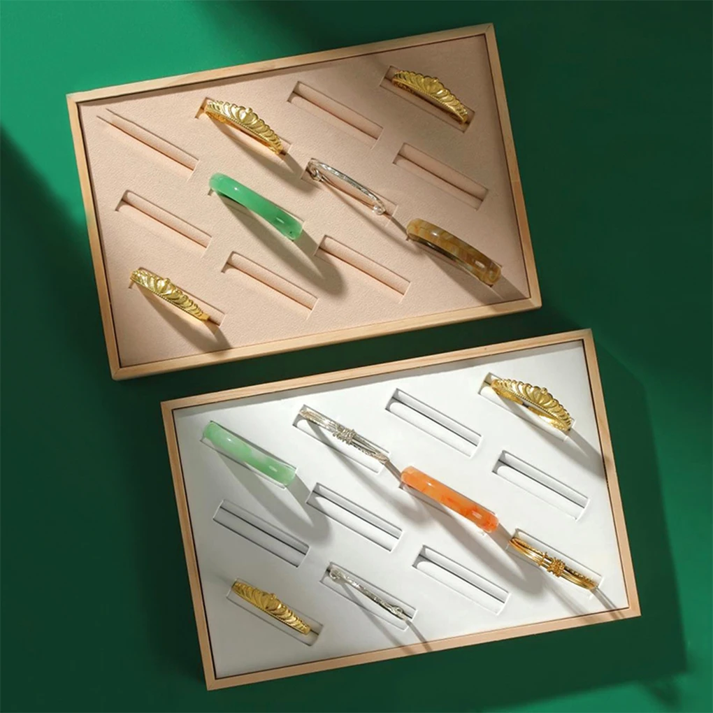 

Wood Made Display Tray For Jewelry Smooth Line Round Edge Wide Display Space Impact-resistant White
