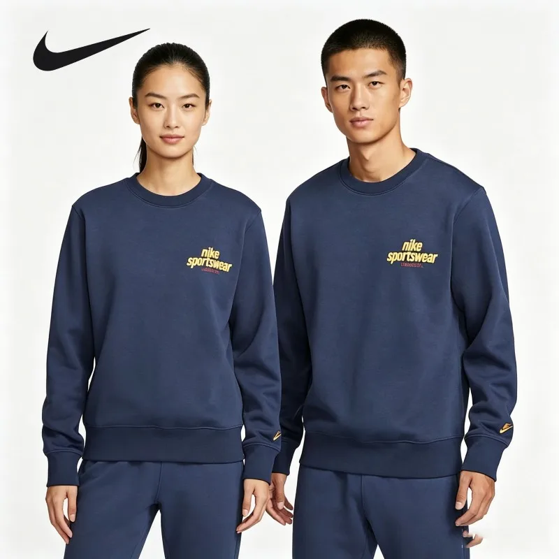Nike Heavy Plush Lined Sweatshirt Cold Weather Thermal Logo Print Loose Street Casual Outer TopHJ2174-451 1PCS